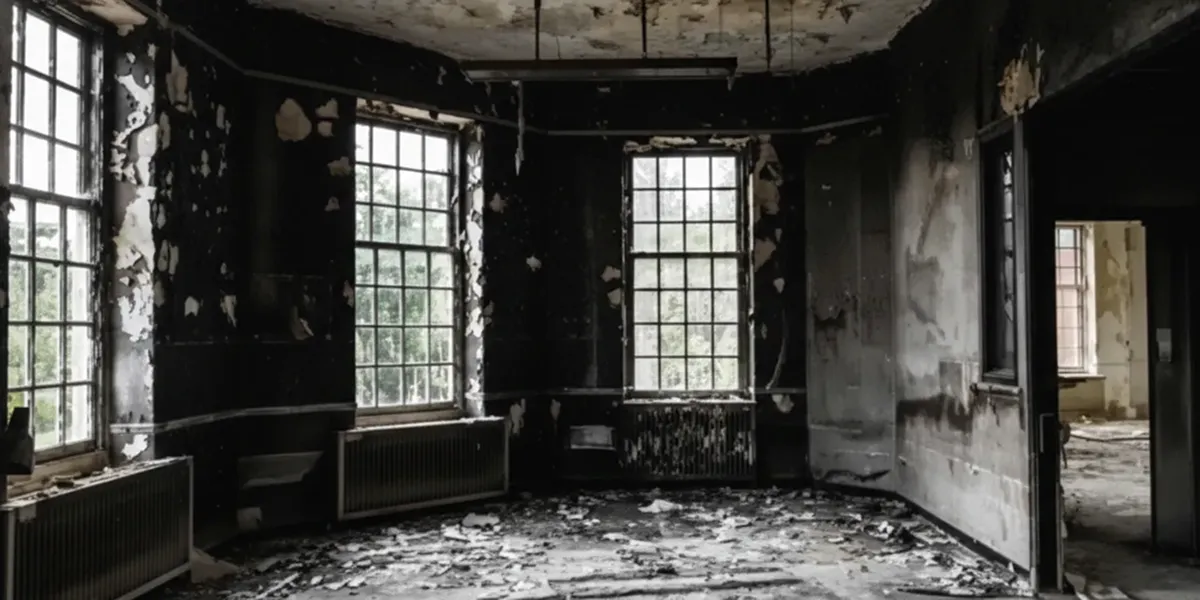 fire damage repair addressing severe interior damage and smoke residue inside a burned home in Tacoma, WA